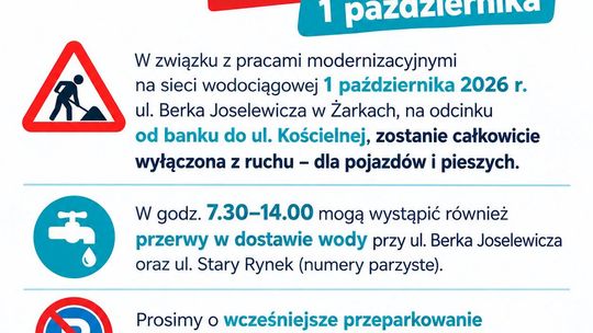 W Żarkach zamkną fragment ulicy, możliwe przerwy w dostawie wody