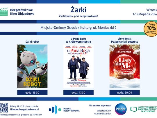 Bezgotówkowe Kino Objazdowe 12 listopada w Żarkach!