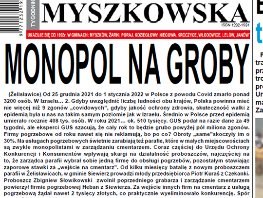 „MONOPOL NA GROBY” ARTYKUŁ ZAINTERESOWAŁ MIESZKAŃCÓW… CZARNEGO DUNAJCA!