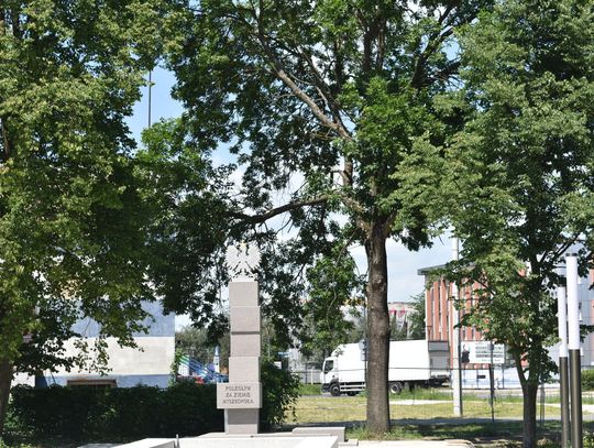 MYSZKÓW. NOWY POMNIK POLEGŁYM ZA ZIEMIĘ MYSZKOWSKĄ JUŻ STOI NA SKWERZE NAPRZECIWKO URZĘDU MIASTA. PORÓWNAJCIE GO ZE STARYM. ZDJĘCIA