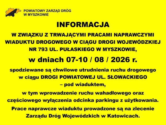Myszków. Utrudnienia pod wiaduktem na Słowackiego. Część parkingu wyłączona z użytkowania