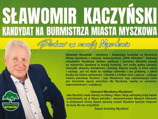 Sławomir Kaczyński: prezentuję mój program dla Myszkowa!