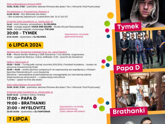 Tymek, Papa D, Brathanki, Myslovitz – dni Zawiercia już w ten weekend