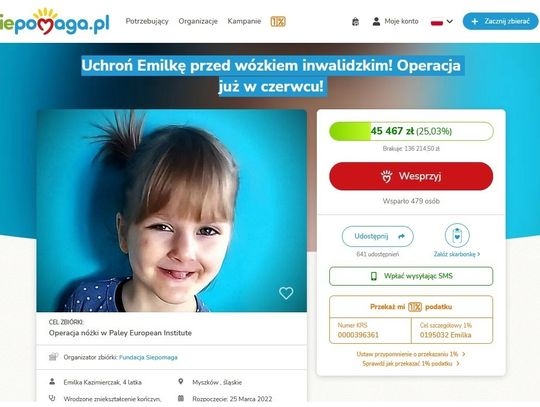 WSPÓLNIE POMÓŻMY 4-LETNIEJ EMILCE!