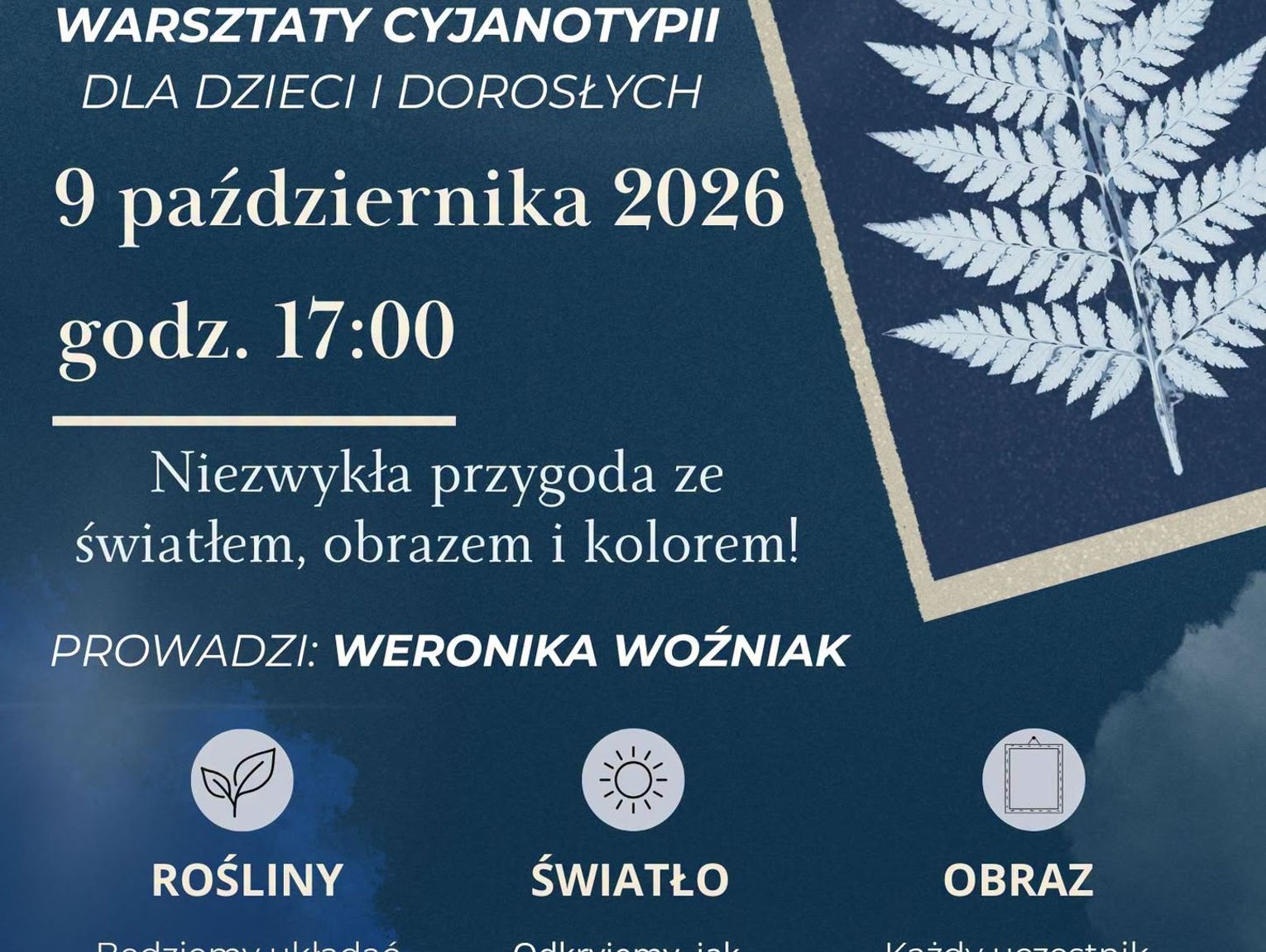 „Błękit światła” w Żarkach. Warsztaty cyjanotypii dla dzieci i dorosłych