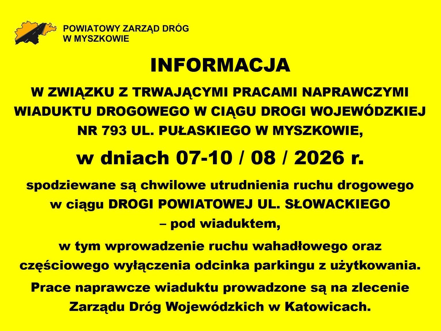 Myszków. Utrudnienia pod wiaduktem na Słowackiego. Część parkingu wyłączona z użytkowania