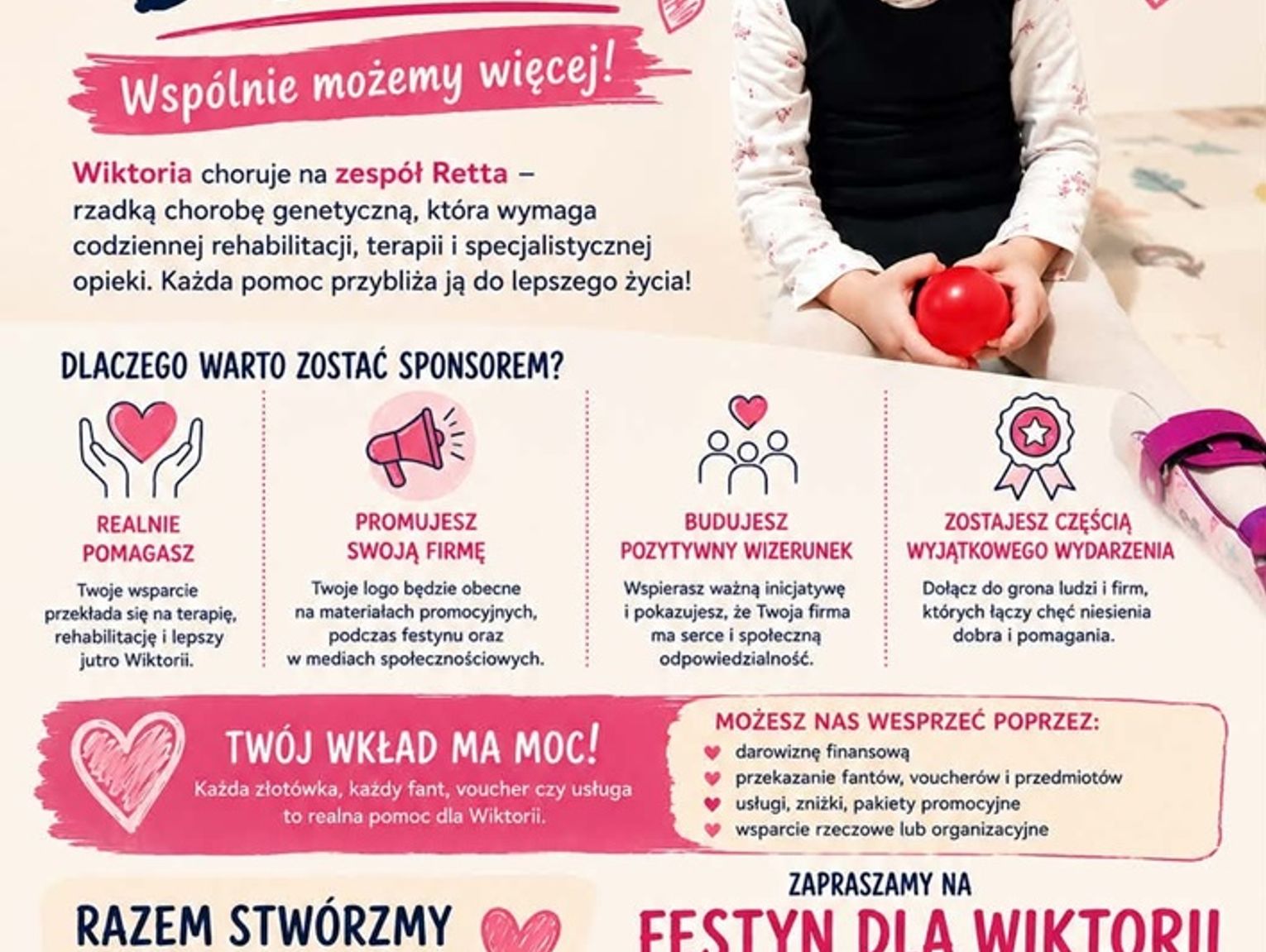 Pomóżmy Wiktorii w walce z Zespołem Retta. Festyn charytatywny w Myszkowie szuka wolontariuszy i sponsorów