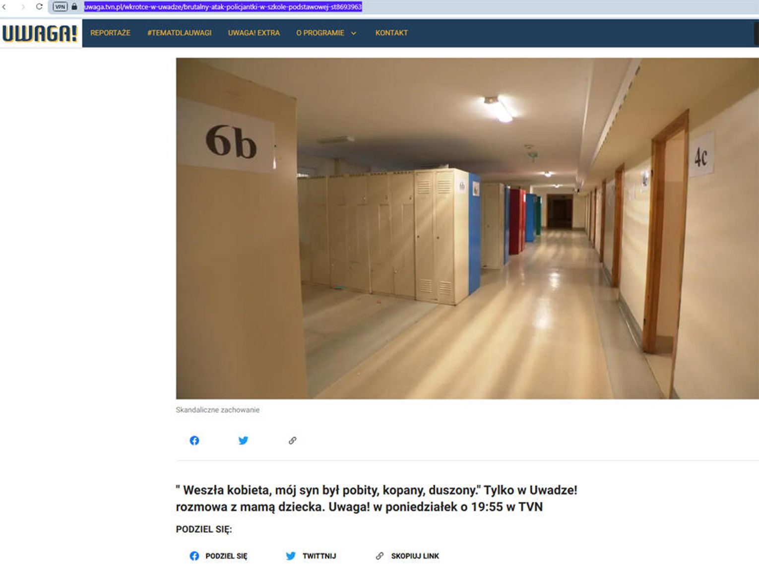 TVN Uwaga! o pobiciu 11 latka z Dzibic przez policjantkę