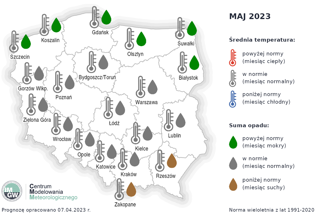 Eksperymentalna prognoza długoterminowa temperatury i opadu na maj 2023 r. – sierpień 2023 r.