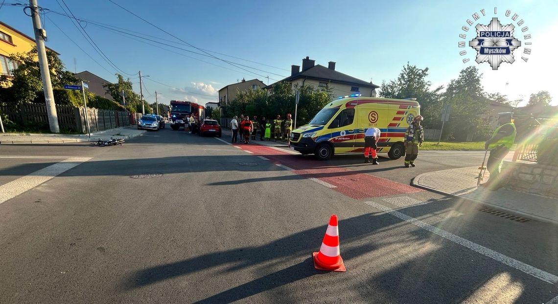 MYSZKÓW. GROŹNY WYPADEK 11-LATKA NA ROWERZE. DO SZPITALA ZABRAŁ GO HELIKOPTER ZDJĘCIA.