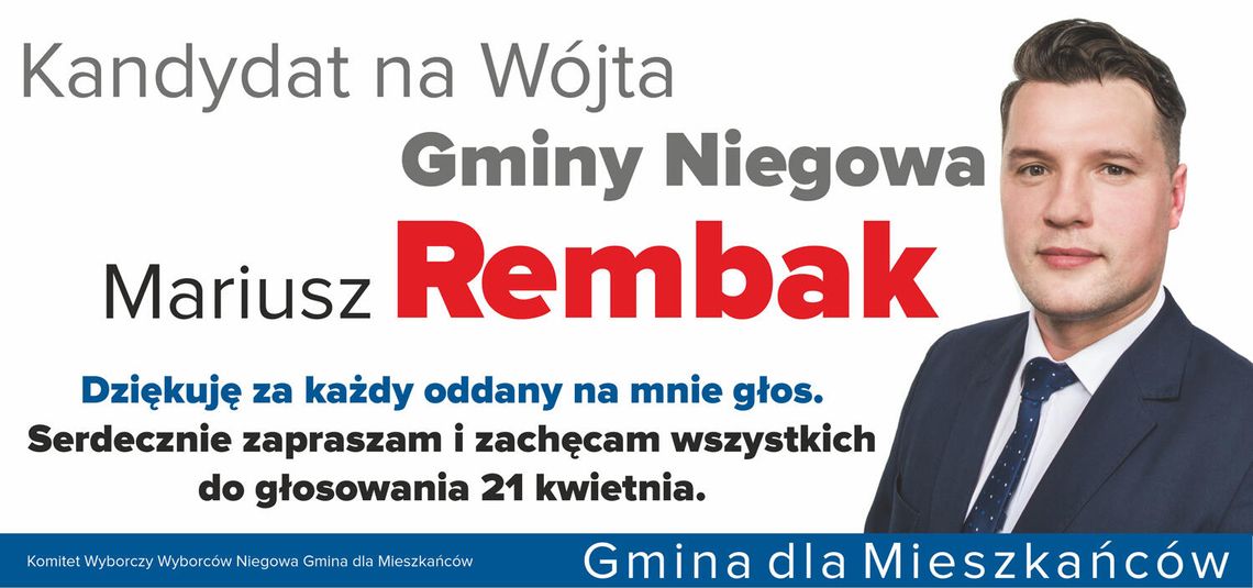 Niegowa: wybory wygrywa Mariusz Rembak