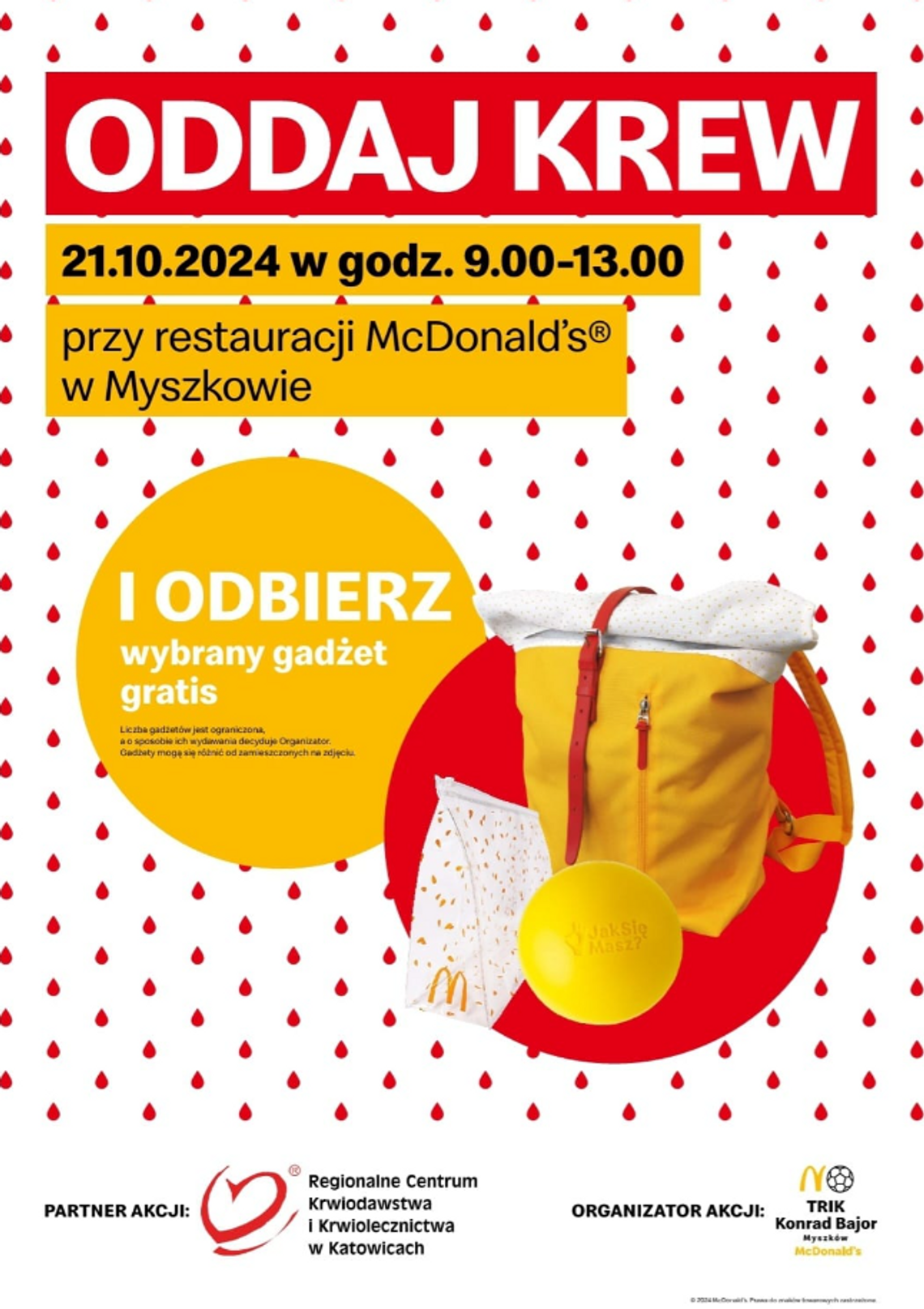 Oddaj krew przy McDonald’s w Myszkowie i otrzymaj gadżety