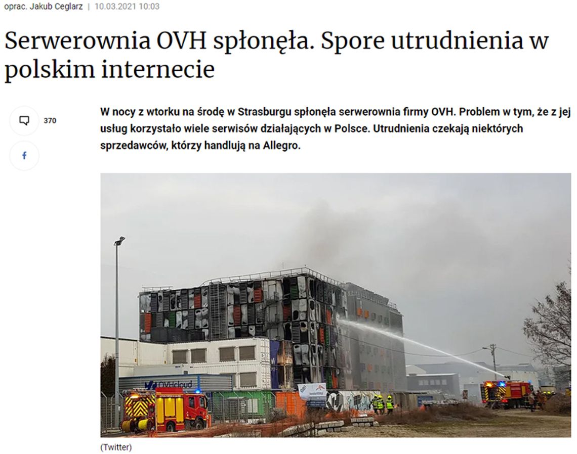 Spłonęły serwery. Ucierpiał serwis eprasa.pl