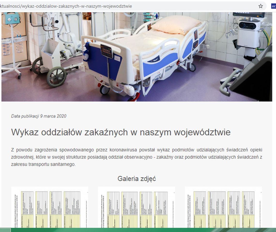 Wykaz oddziałów zakaźnych publikuje Urząd Wojewódzki