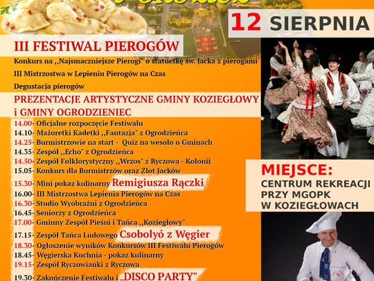 III FESTIWAL PIEROGÓW  JUŻ 12 SIERPNIA W KOZIEGŁOWACH